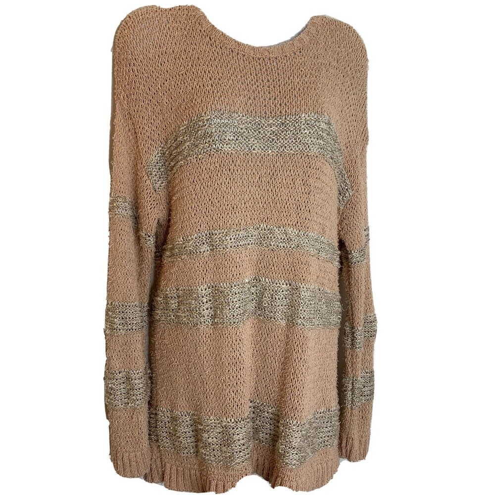 Chicos Pink Fuzzy Stripes Metallic Sequins Sweater Womens 2 US L (10)